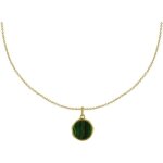 Les poulettes bijoux - collier plaqu� or m�daille ronde malachite