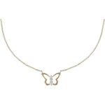 Les poulettes bijoux - collier plaqu� or papillon ajour� et trois strass