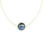 Les poulettes bijoux - collier plaqué or perle des poulettes solitaire 11 mm - noir Les poulettes bijoux - collier plaqué or perle des poulettes solitaire 11 mm - noir