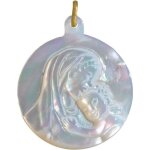 Les poulettes bijoux - pendentif nacre ronde vierge à lenfant Les poulettes bijoux - pendentif nacre ronde vierge à lenfant