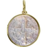 Les poulettes bijoux - pendentif plaqué or et nacre médaille ronde croix de saint benoit Les poulettes bijoux - pendentif plaqué or et nacre médaille ronde croix de saint benoit