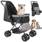 Poussette pour chien animaux de compagnie pliable - vevor - charge 20 kg - 4 roues - fen�tres en maille ...