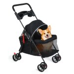 Poussette pour chien et chat 2 en 1 pliante chariot pour chat chiots avec filet de rangement visible ...