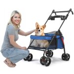 Poussette chien chat 4 roues ? fianao ? pliable compacte ? filet respirant ? freins arri�re ? charge ...