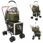Poussette pour chien chat pliable double 4 roues amorties 20kg capacit� max poussette � 2 �tages d�tachable ...