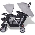 Poussette combine - poussette de voyage lgre - poussette  deux places acier - gris et noir