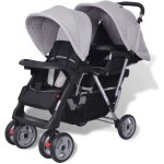 Poussette  deux places acier gris et noir pliable landu denfant bb291