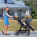 Poussette double l�g�re landau pliable de voyage poussette tandem compacte avec si�ges r�versibles nacelle ...