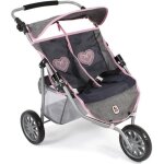 Poussette jogger 3 roues pour poupes jumelles gris bleu marine