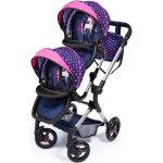 Poussette jumeaux pour poupes bayer - capotes rglables - guidon ajustable - taille max 46cm - bleu