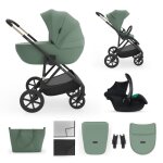 Poussette kinderkraft prime 3 3 en 1 citadine nacelle hamac pluie moustiquaire roues tout chemin vert ...