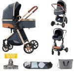 Poussette magic zcpoussette b�b� 3 en 1accoudoir pivotant amovible � 360�suspension � quatre rouesbleue ...
