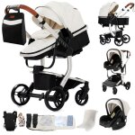 Poussette magiczc blanc �l�gant 3 en 1 (nacelle + si�ge auto) pliage auto mati�re pu inclus sac � langer ...