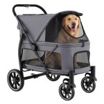 Poussette pliable pour animaux costway jusqu� 40 kg 4 roues capote r�glable fen�tres en filet3 poches ...