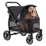Poussette pliable pour animaux costway jusqu� 40 kg 4 roues capote r�glable fen�tres en filet3 poches ...