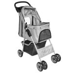 Poussette pliable chariot pour chien chat animaux avec 4 roues charge max. 15 kg gris - boh
