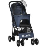 Poussette pliable pour chien et chat coussin inclus 4 roues fen�tres en filet?bleu