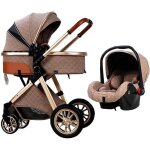 Poussette pliante - multifonction - kaki - 3 en 1 - ergonomique - aluminium durable