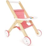 Poussette pour poupe en bois rose et blanc hape - modle e3603 - pour enfants  partir de 3 ans