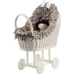 Poussette pour poupée - landau - beige pousette en osier blanc - creme avec roues en bois Poussette pour poupée - landau - beige pousette en osier blanc - creme avec roues en bois