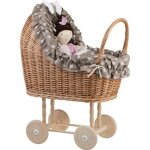 Poussette pour poupe - landau - beige pousette en osier avec roues en bois