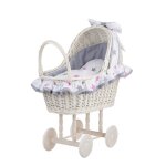 Poussette pour poupe - landau en osier blanc - crme avec roues en bois pour enfant de 3 ans et plus ...