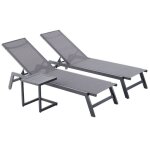 Prato - lot de 2 bains de soleil en aluminium avec table dappoint gris et noir