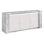 Prava - buffet 3 portes laqu blanc et effet marbre avec leds
