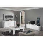 Prava - ensemble salon blanc et effet marbre meuble tv et buffet avec leds + table basse