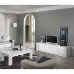 Prava - ensemble salon blanc et effet marbre meuble tv avec leds + table basse