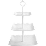 Pr�sentoir � g�teaux - non sp�cifi� - 3 niveaux - plastique r�utilisable - 24cm x 24cm x 37cm - blanc ...