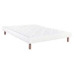 Preston - sommier tapissier 140x190 blanc pieds bois massif