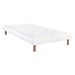 Preston - sommier tapissier 90x190 blanc pieds bois massif