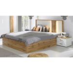 Lit adulte design - meublorama - wood - 160x200 cm - led intégrée - chevets inclus Lit adulte design - meublorama - wood - 160x200 cm - led intégrée - chevets inclus