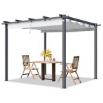 Primeyard pergola 3x3 m pavillon avec toit r�tractable gris - construction en acier