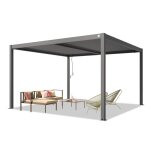 Primeyard pergola 4x4 m poteaux en aluminium avec lames orientables en acier pavillon gris