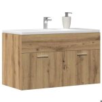 Promo printempsmeuble - lavabo de salle de bain cabinet sous �vierjills meuble wc ch�ne artisanal bois ...