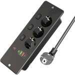 Prise encastrable 3 prises - 2 ports usb - a et 2 usb - c - interrupteur individuel - noir - pour meuble ...