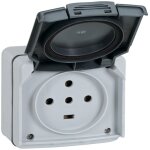 Prise tanche 3p + t + n plexo complet gris ip55 20a - legrand - 091657