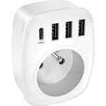 Prise usb secteur chargeur usb multiple electrique4000w5 en 1 multiprise murale 1 ac1usb c et 3ports ...