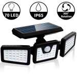 Projecteur solaire mural avec 3 ttes 70 led et dtecteur de mouvement - noir