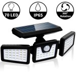 Projecteur solaire mural - hono - 3 t�tes - 70 led - d�tecteur de mouvement - �cologique - noir - �clairage ...