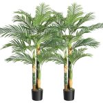 Promiracal lot de 2 plantes artificielles palmier dattier dor� 120 cm double tronc