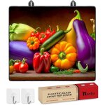 Protection plaque de cuisson vitroc�ramique - suteo - l�gumes frais color�s - 61x53x05 cm - verre tremp� ...