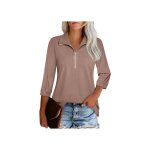 Pull femme col roul� avec fermeture �clair manches 3 / 4 style business casual chic maille extensible ...