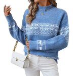 Pull femme - jacquard neige pull de noel femme - col montant hiver - manches longues - taille eu - bleu ...