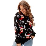 Pull femme - jacquard renne no�l - pull de no�l hiver 2025 - col rond manches longues - taille eu - noir ...