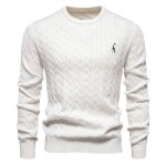 Pull homme - leoclotho - maille torsad�e coton - chaud confortable - col rond - automne hiver - blanc ...