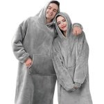 Pull plaid - amoune - sweat  capuche oversize - couverture douce - gris clair - taille unique