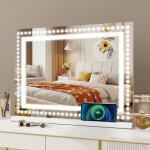Puluomis makeup miroir avec �clairage led r�glable - usb / type c - 58x45cm - miroir de table - blanc ...